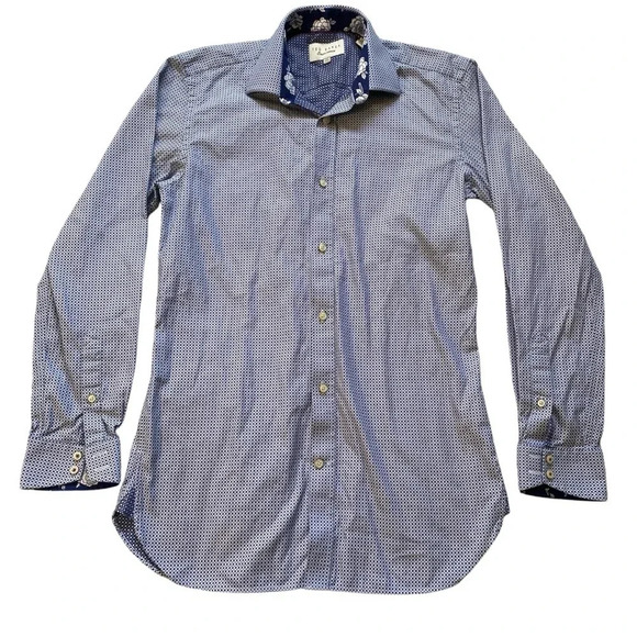 Ted Baker Dress Shirt Men 32/33 Blue Pattern Neck 14.5 Button Up Long Sleeve - Picture 3 of 14